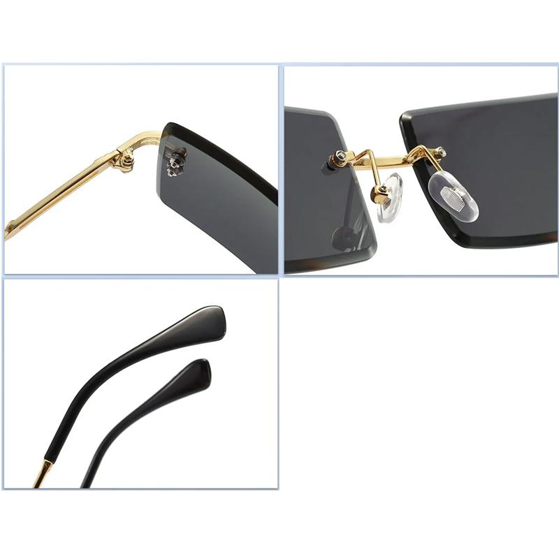 Nicht-polarisierte Trendige Rechteckige Sonnenbrille für Herren Damen Mode Kleine Randlose Quadratische Brille Farbverlaufsgläser Brillen