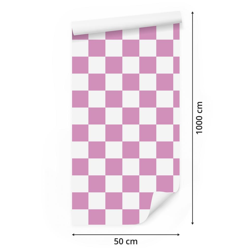 Checkerboard Wallpaper Powder Pink and White for Living Room and Bedroom 50x1000
