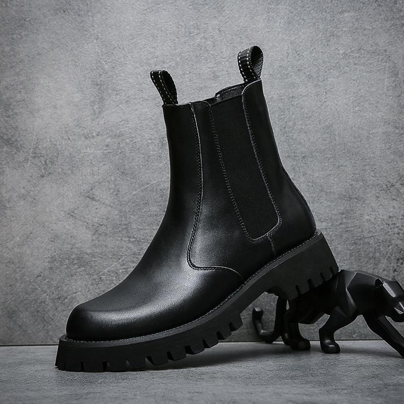 Men's Chelsea Boots Fashion Boots Cowhide Autumn and Winter New Martin Platform Outdoor Leisure Mid Tube Wenzhou
