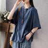 Women's Spring Summer Stripe Patchwork Short-Sleeve Retro T-shirt - Loose Fit, Plus Size Available