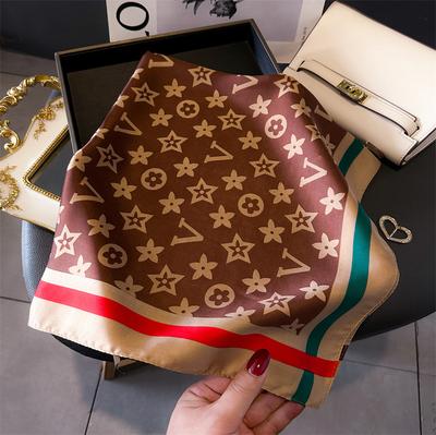 Trendy Brand Summer Simple Letter Printing Silk Scarf Simulation Silk 70Cm Square Scarf Fashionable Versatile Scarf Professional Woman