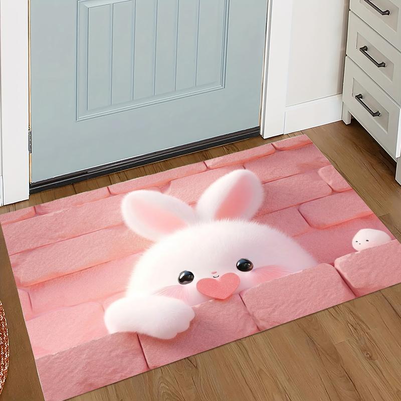 Teppich Matte rutschfest Rosa Ziegelwand Herz Hase Läufer für Wohnzimmer Schlafzimmer Eingangsbereich Küche Kinderzimmer Spielzimmer Heimdeko