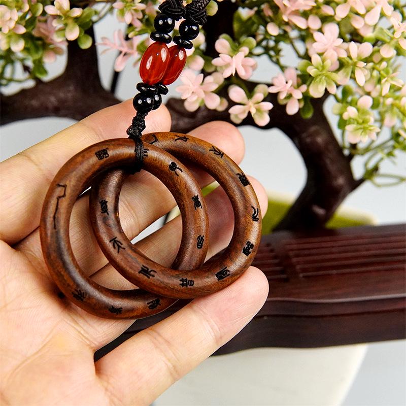 Longhu Mountain Lightning-Struck Jujube Wood Yin Yang Qiankun Pendant Necklace