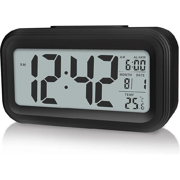 Digital Alarm Clock with Indoor Temperature, Battery Operated,Snooze Model,12/24H Display for Bedrooms Heavy Sleepers Kids Travel Bathroom Desk Smart