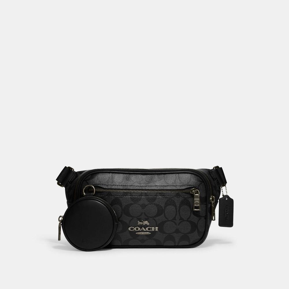 

Поясная сумка Coach Elias из канвы Signature цвета бронзы, темно-серого цвета