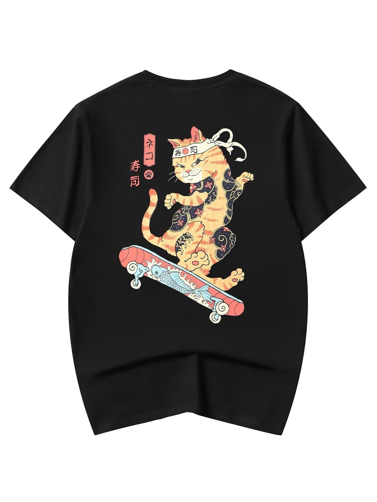 Niepce Neko Skateboarding Cat Graphic Tee Japanese Streetwear Crewneck T-Shirt S