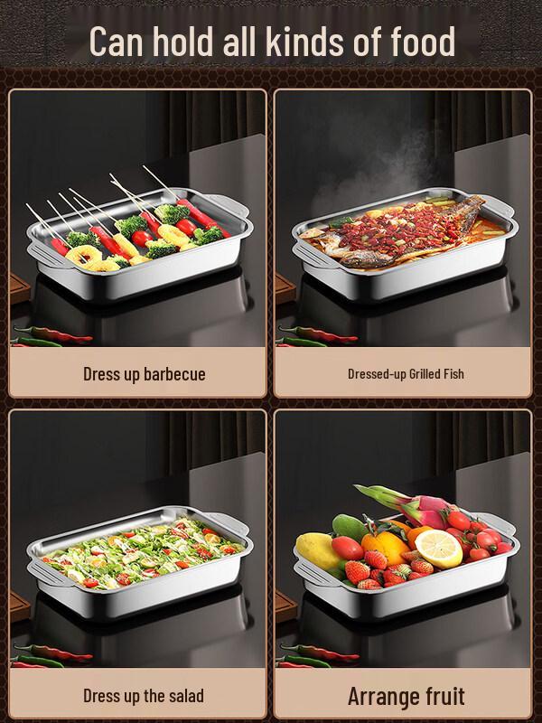 ZISIZ Stainless Steel Rectangular Roasting & Serving Tray