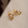 Metal Style Retro Pearl Earrings, High-End Sunflower Maple Leaf Stud Earrings, Niche Temperament Exaggerated Earrings