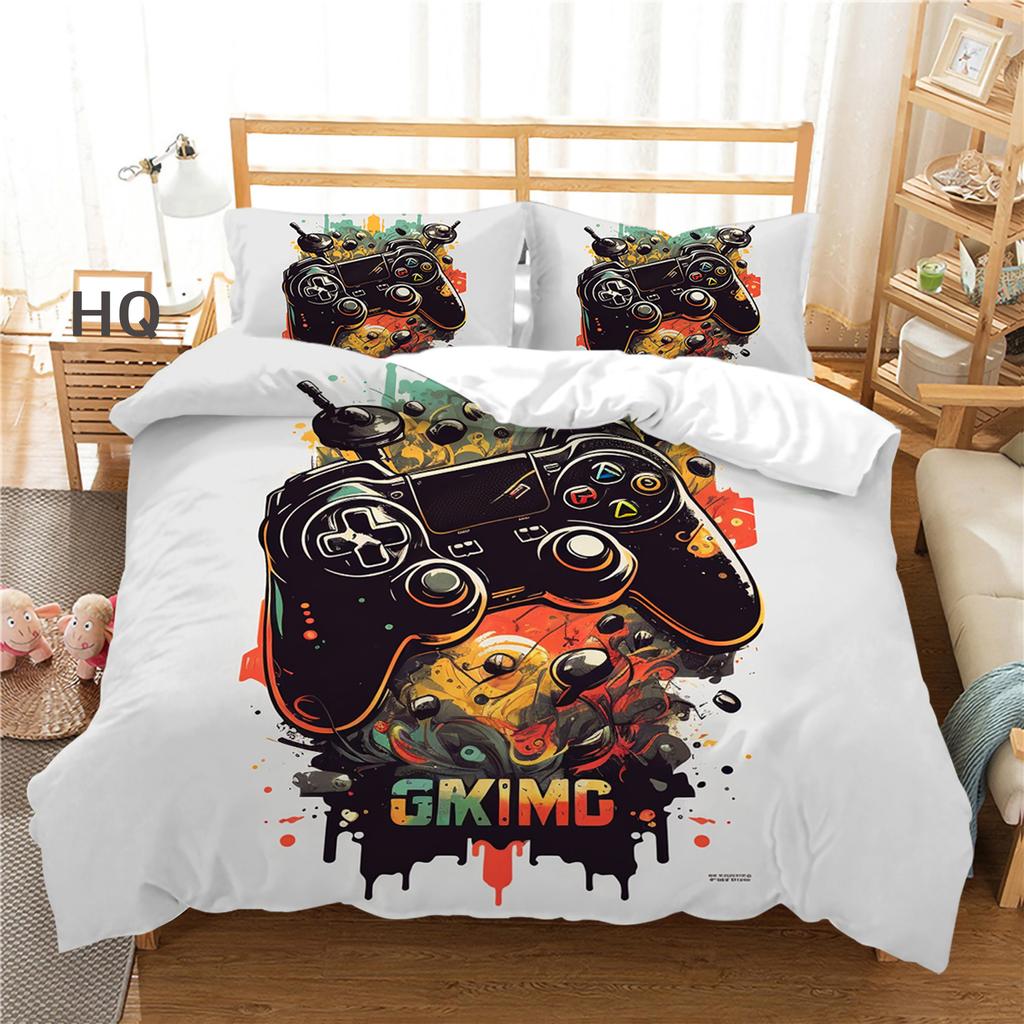 3D Player Bedding Set Game Handle Quilt Cover Pillow Case 2/3 Pieces Suitable for Game Enthusiasts Boys Men Room Zippered Home Decoration
