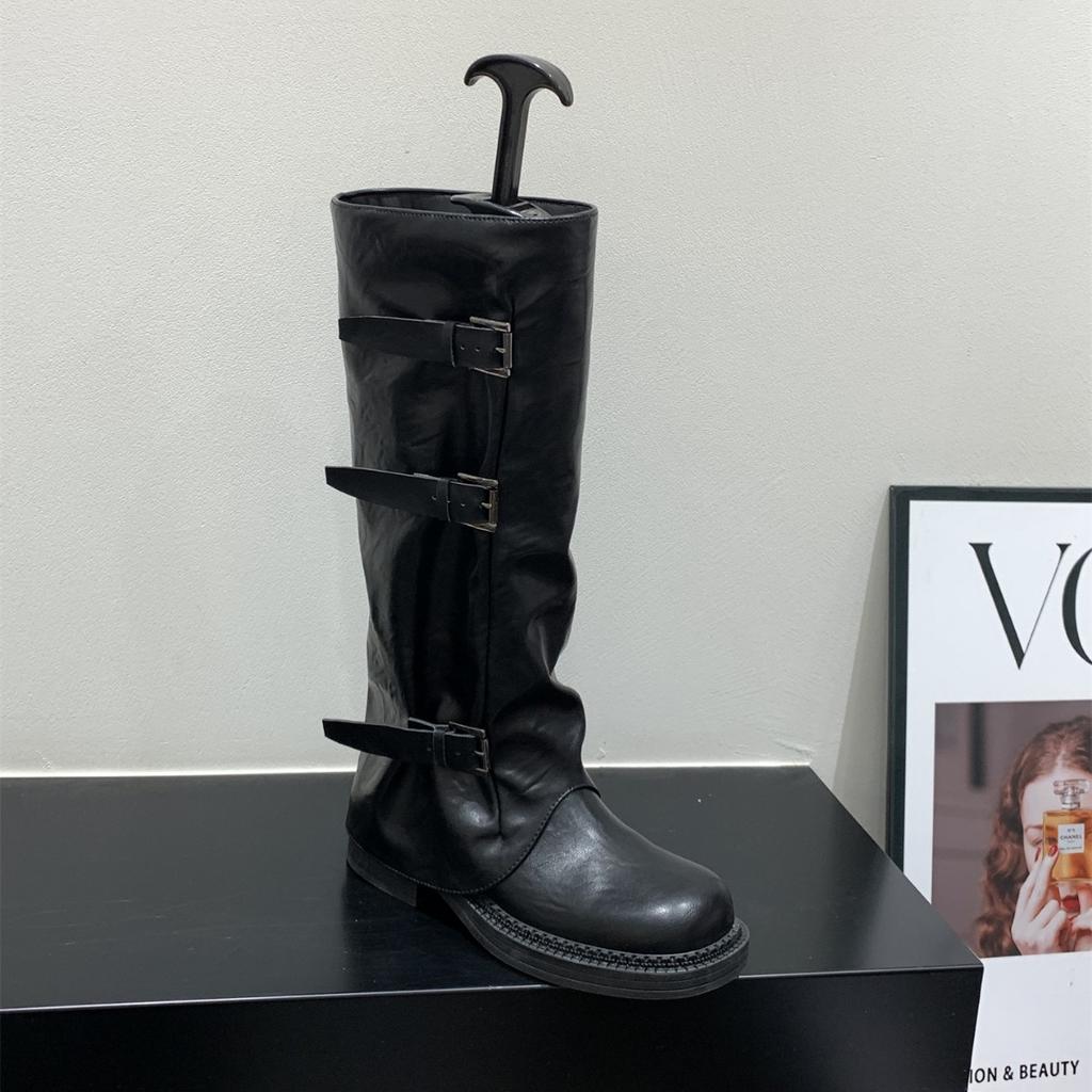 Thick-soled brown Maillard long knight boots women's boots 2025 new autumn and winter black locomotive medium boots