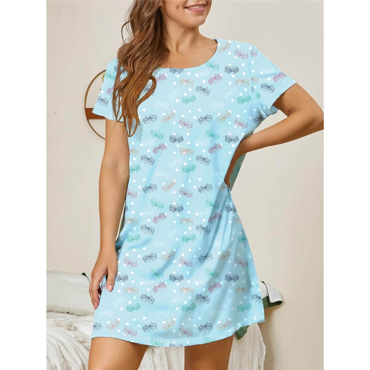 

Женское домашнее пижамное платье с принтом, короткими рукавами, круглым вырезом, повседневное платье XL