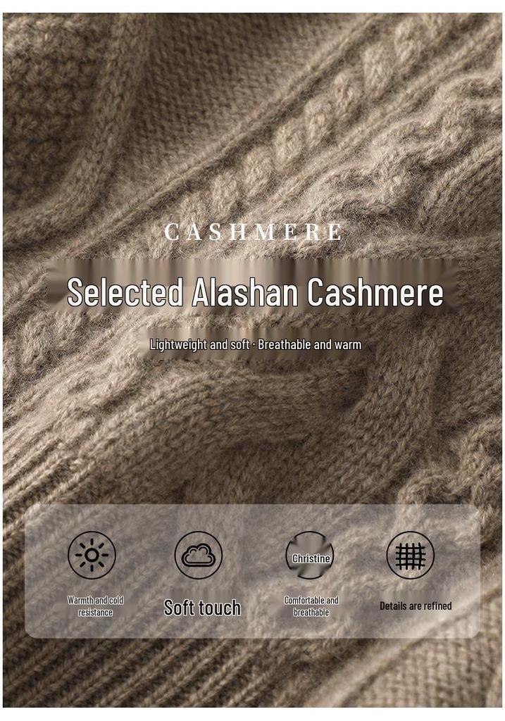 Women's Retro Loose Cable Knit Cashmere Sweater - Round Neck, High-End Texture, Autumn/Winter Base Layer.