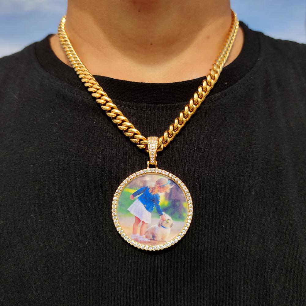Custom Made Big Photo Medallions Gold Necklace Pendant Iced Out Cuban Men Hip Hop Picture Jewelry Gift Can Free Custom