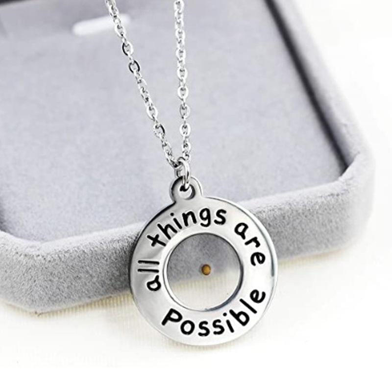 Round Engraved Mustard Seed Pendant Necklace 60CM
