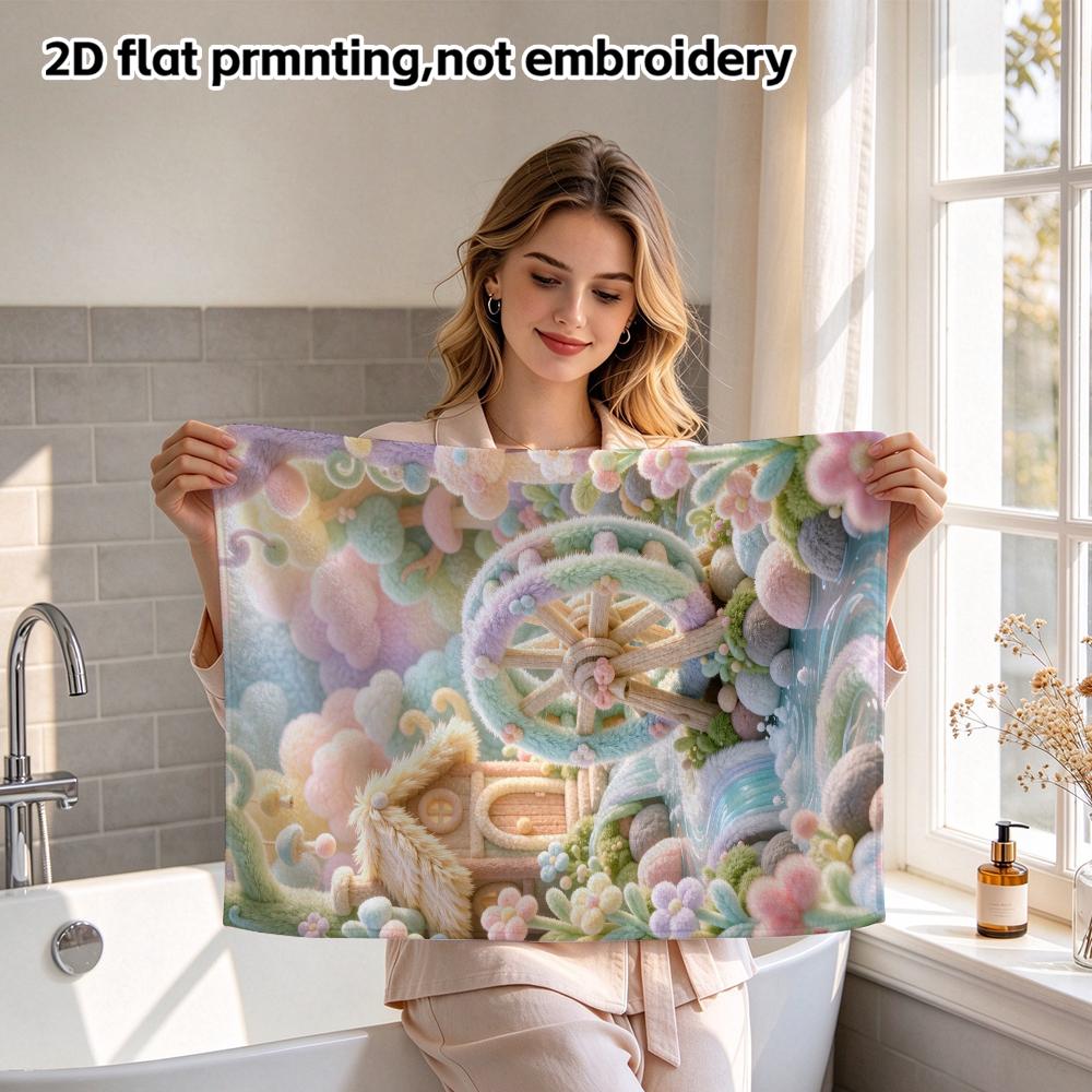 Fairy Watermill Felt Print Bath Towel, Quick Dry Soft Absorbent Bathroom Towel