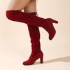 Women's New Autumn Winter Plus‑Size Over‑the‑Knee Stretch Boots High Block‑Heel Pointed‑Toe Solid Color Suede Long Shaft Women's Boots