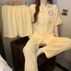 Cartoon Plaid Thin Cloud Cotton Pajamas Women'S Summer Short-Sleeved Three-Piece Japanese Loungewear