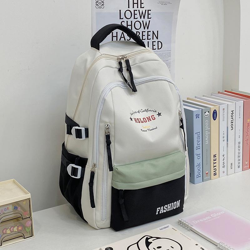 High-value schoolbag female college students contrasting large-capacity backpack junior high school students simple casual computer backpack tide