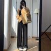 Petite 145 Women's High Waist Wide Leg Knit Pants - Spring/Autumn Casual Loose Fit, Straight Leg Glutinous Rice Sweatpants 150.
