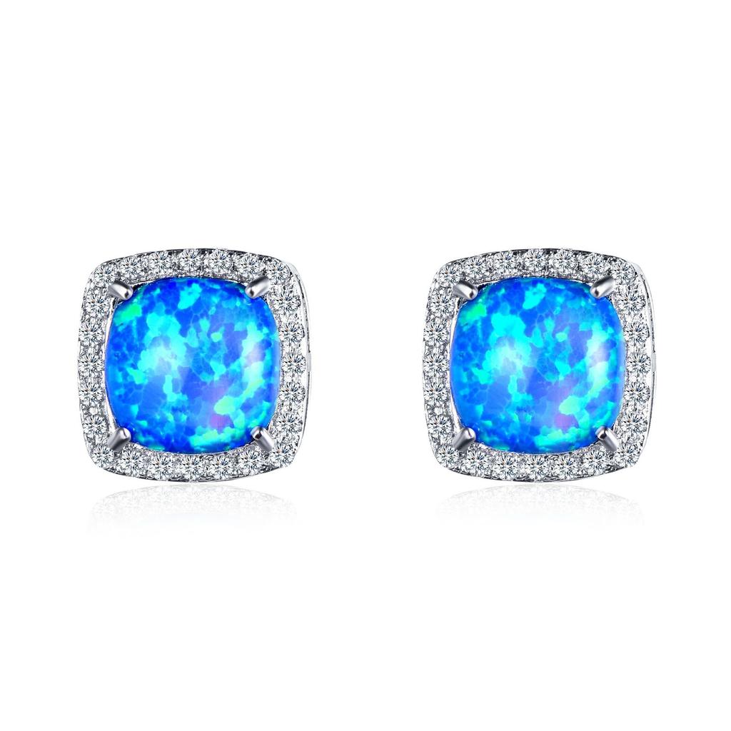 Luxury Female Yellow Pink Stone Earrings Fashion Silver Color Wedding Jewelry Vintage Double Stud Earrings for Women