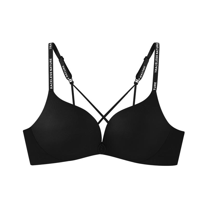 Coffee Color Front Closure Push-Up Bra Seamless Soft Support Lingerie with Letter Straps M чёрный