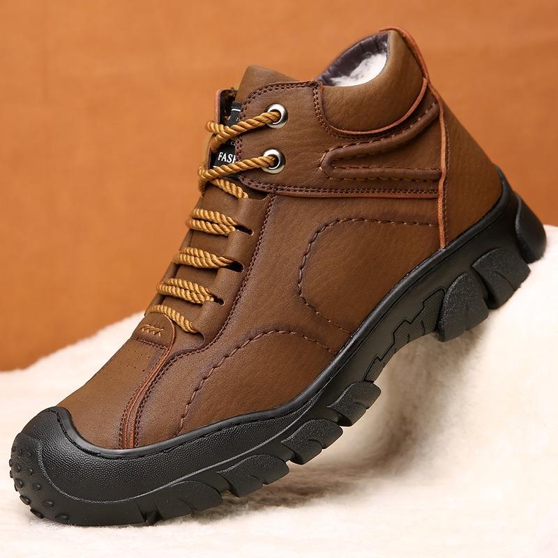 Outdoor Mountaineering Warm Wool Men's Cotton Shoes High-top Men's Boots Velvet Leather Shoes Non-slip, Cold-proof and Frost-resistant