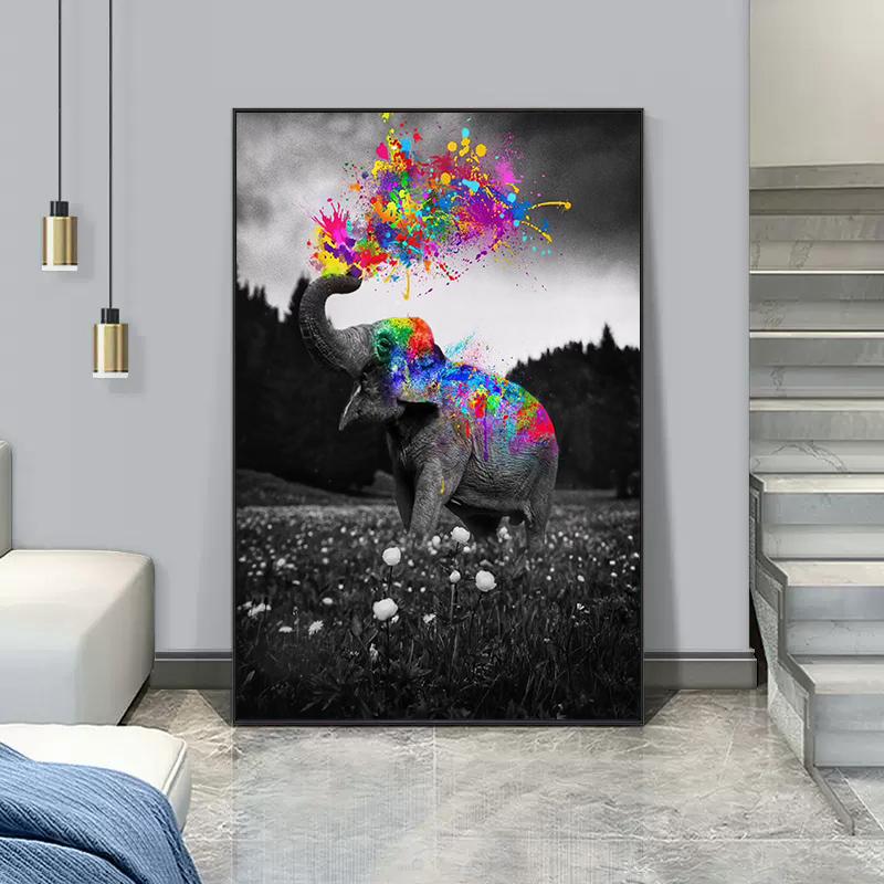 Nordic Painting Colorful Wild Elephant Canvas Wall Art Pictures Animals Poster Decoration for Modern Living Room Home Decoration