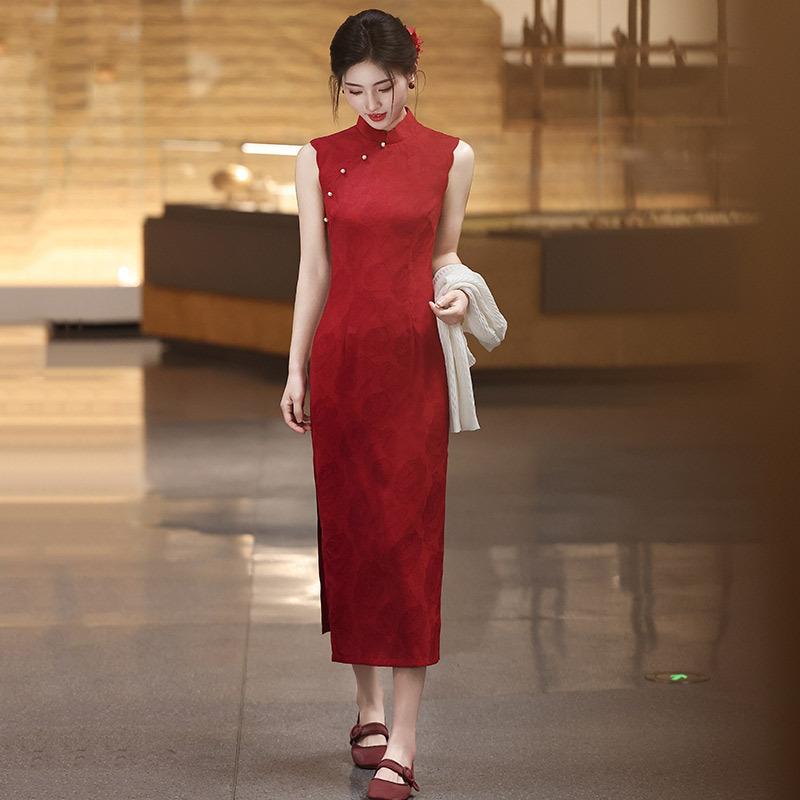 Blue sleeveless national style new Chinese style Suzhou long cheongsam improved young 1011 new women's high sense daily