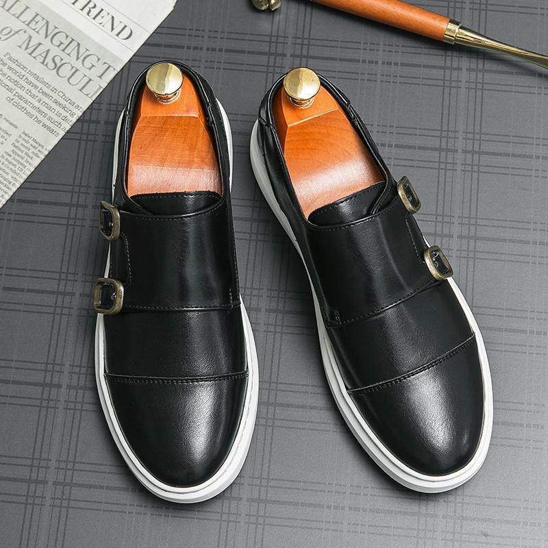 Autumn Leather Loafers Office Shoes For Men Driving Business Comfortable Slip On Shoes Men Italy Men Double Buckle Casual Shoes
