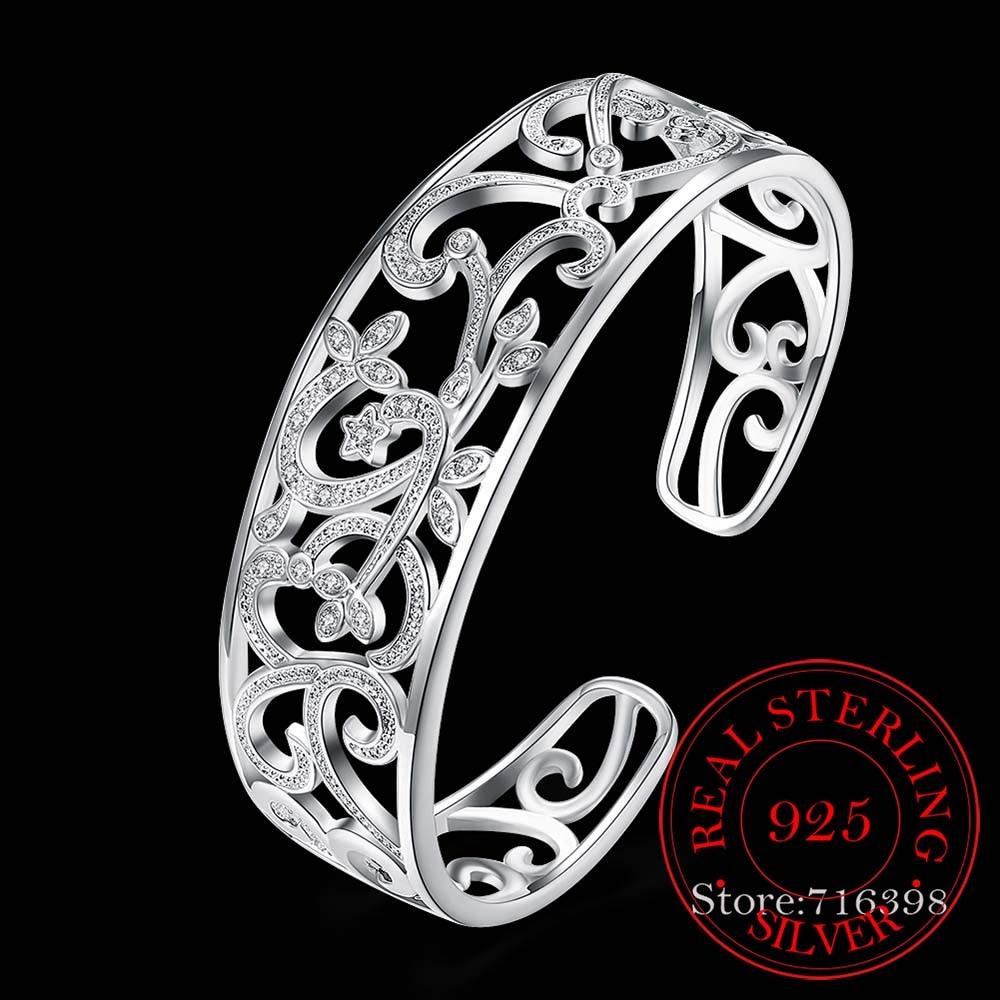 Sterling Tone Hollow Branch Bracelets Bangles High Quality Elegant Lady Giveaway Gift Idea Women Tone Fine JewelryElegant