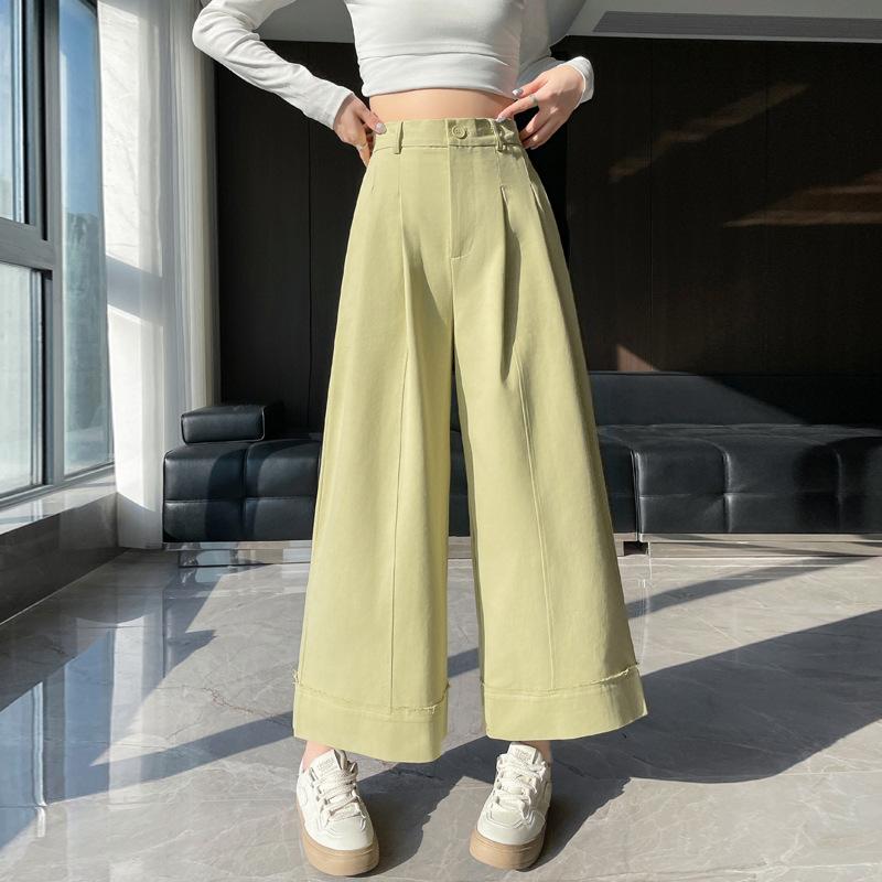 New Spring and Summer Wash Cotton Slimming Nine-point Wide-leg Pants Versatile and Refreshing Loose Small Casual Pants for Women