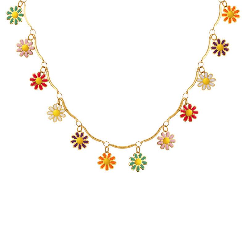 Niche Colorful Floral Drip Oil Pendant Necklace - Personalized Pastoral Autumn/Winter Style Jewelry