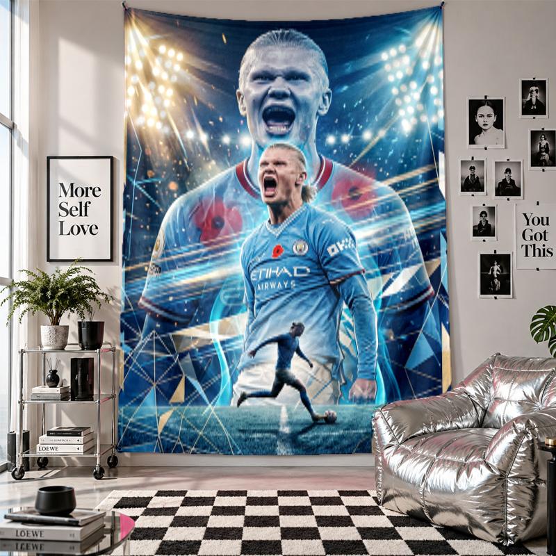 Erling Haaland Wall Tapestry Home Decor Wall Hanging Cloth for Bedroom Living Room Background