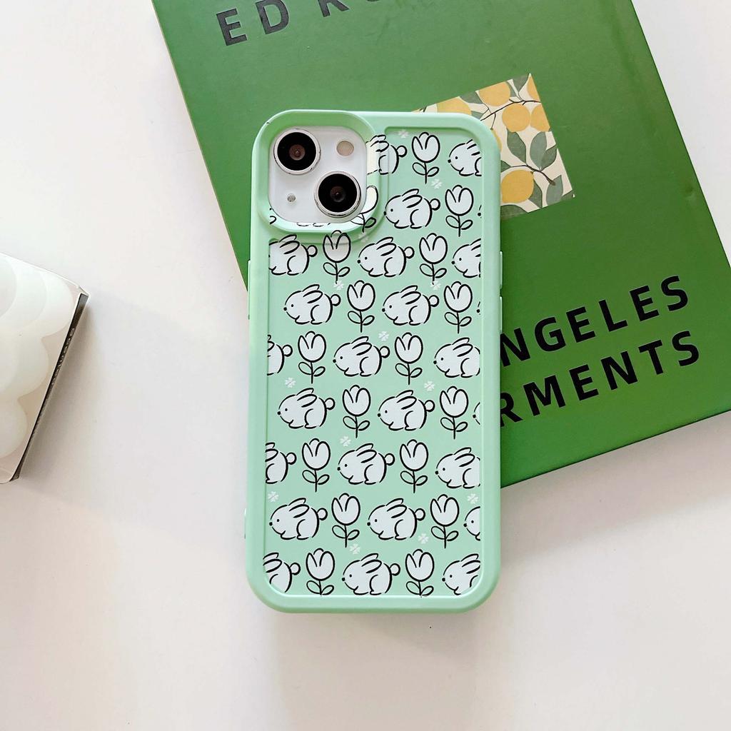Zielony Kwiat Królik Śliczny Króliczek Kreskówkowy Etui na Telefon Ins Dla Iphone 14 Pro Max Plus 11 12 13 Promax X Xsmax Xr Miękkie Silikonowe Etui