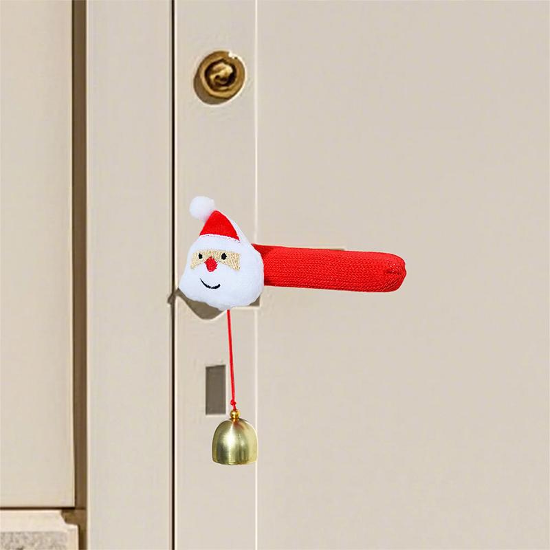 1PC Christmas Room Cloth Bell Door Handle Gloves Gift Cartoon Decoration Santa Claus Protective Cover Festival
