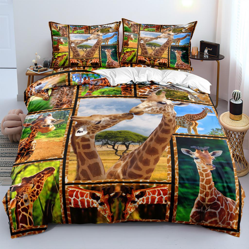 Wild Animal Giraffe Duvet Cover, Giraffe Family Bedding Set for Kids Boys Adults,Colorful Geometric Stripe Decor Comforter Cover