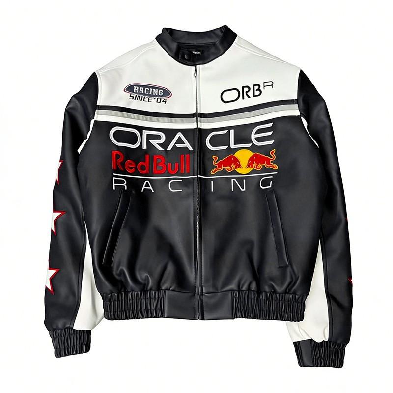 Polaris Racing F1 Embroidered PU Leather Jacket Loose Fit Unisex Women