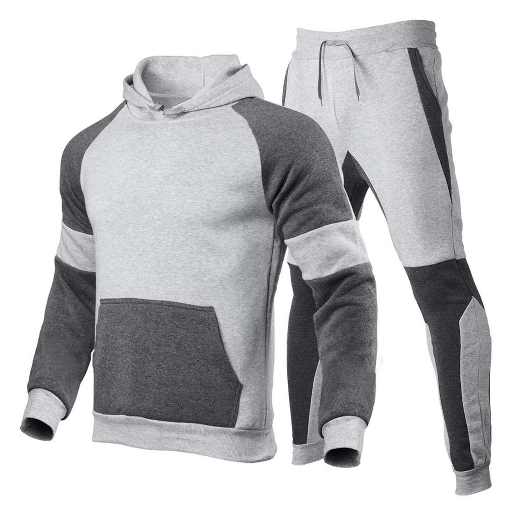Winter Men's Fashion Sports Patchwork With A Fleece-Down Hoodie Suit