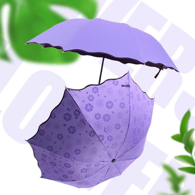 Water-Activated Blooming Dual-Use Black Glue Anti-UV Folding Sun Umbrella