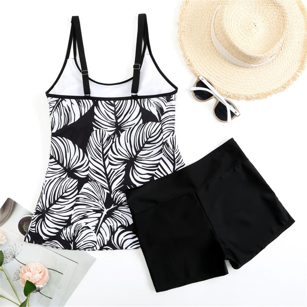 Women's Two Piece Swimsuit Tankini Top and Shorts Set Polka Dot Print Sleeveless Swimwear Beachwear Bathing Suit