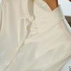 Mote Uformelt kontor Dame satengskjorte Løse lange ermede topper Solid Plus Size Damebluser Elegant Button Up Vintage Enkle Dameskjorter 25678