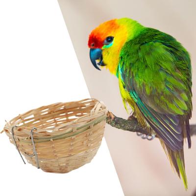 Nido de pájaro, materiales naturales, tejido a mano con gancho, casa de bambú para loros y mascotas, suministros para pájaros