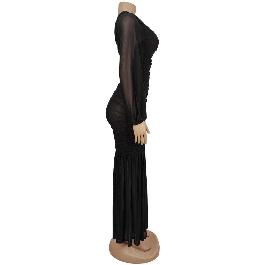 C7500 Fashionable Off-the-Shoulder Mesh Dress for Women In Europe and America - New High-End Style
