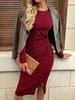 Women's Elegant Slim Fit Long Sleeve Slit Dress for Autumn and Winter