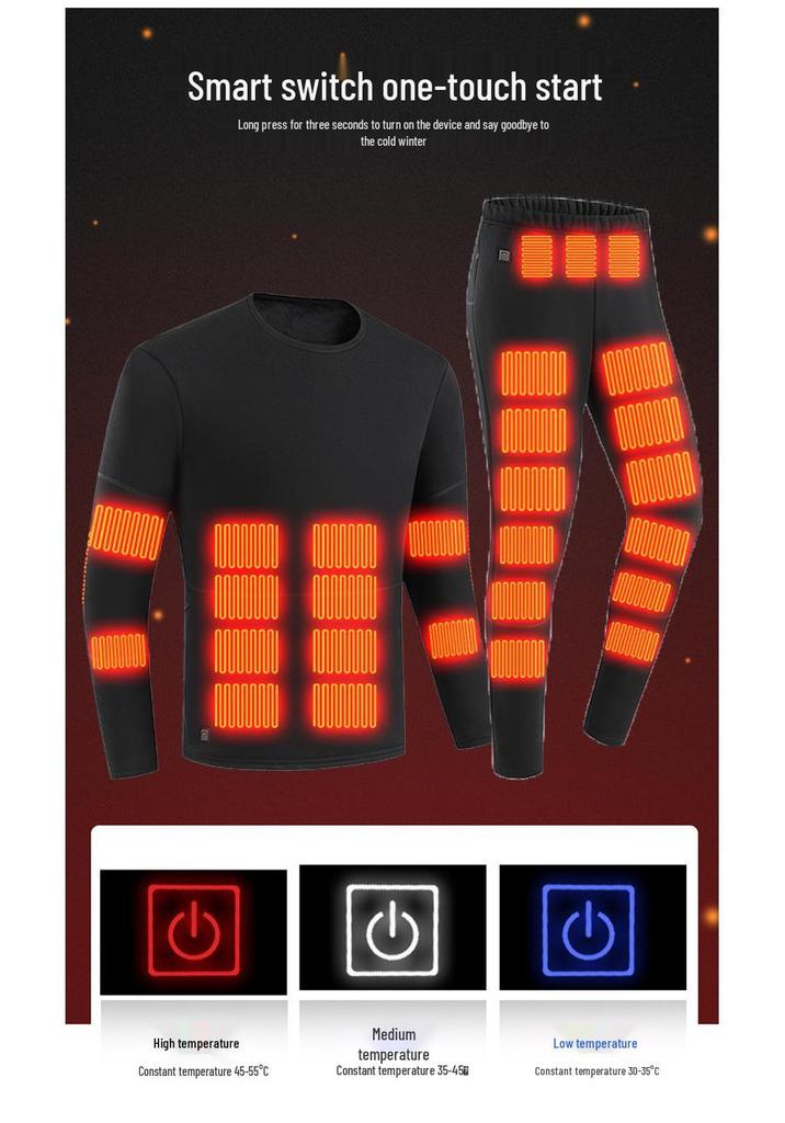Unisex USB-Charged Heated Thermal Underwear Set with Constant Temperature Control and Plush Lining