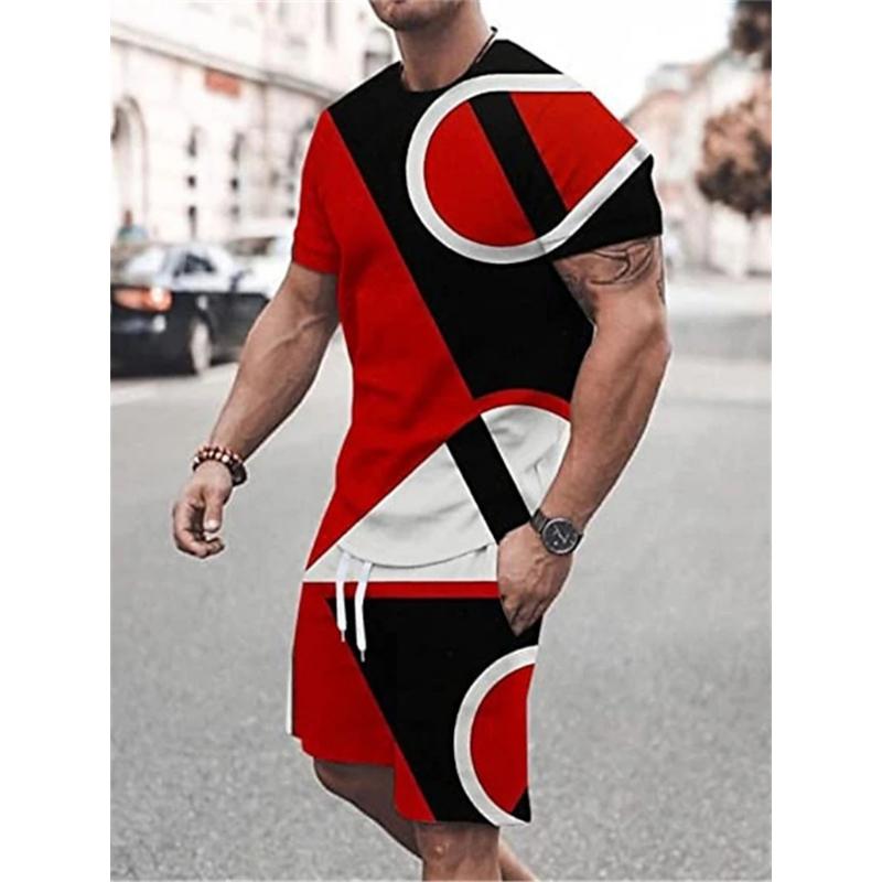 Sommer Herren Sportbekleidung Großer Zweiteiliger Retro Casual Street Suit 3D Einfach Bedruckter Strandanzug Herren T-Shirt Shorts Sportbekleidung