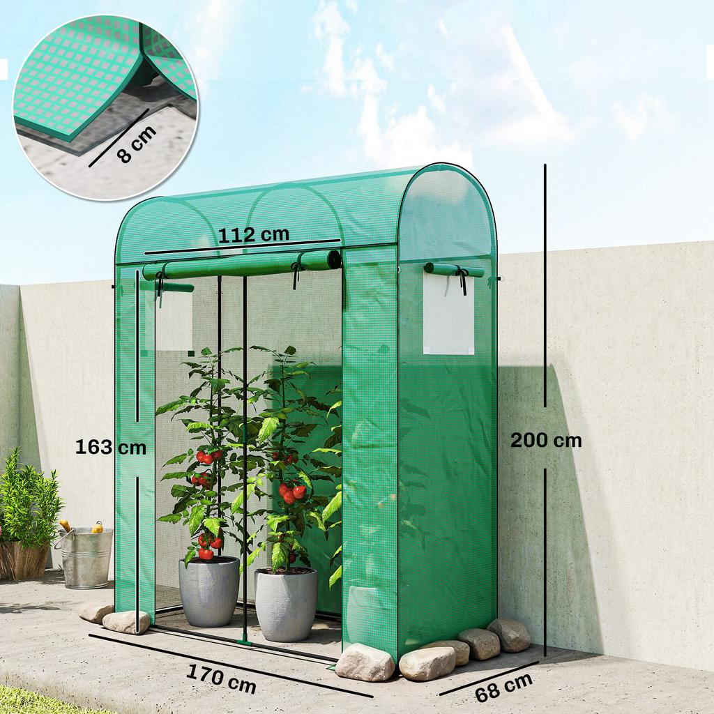 Tomato Greenhouse Foil Greenhouse with Roll-up Door Mesh Window Arched Roof 170 x 68 x 200 cm Green