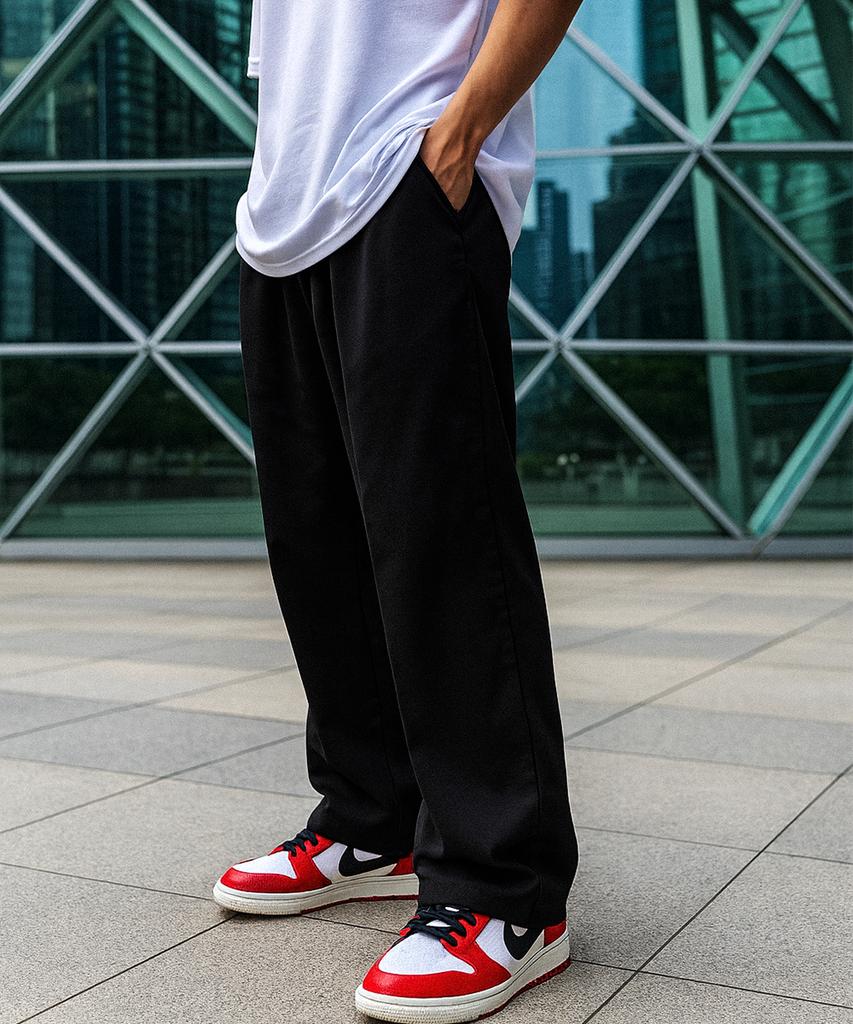 LEADEN One-Pleat Semi-Wide Training Pants [Black] (Renew)