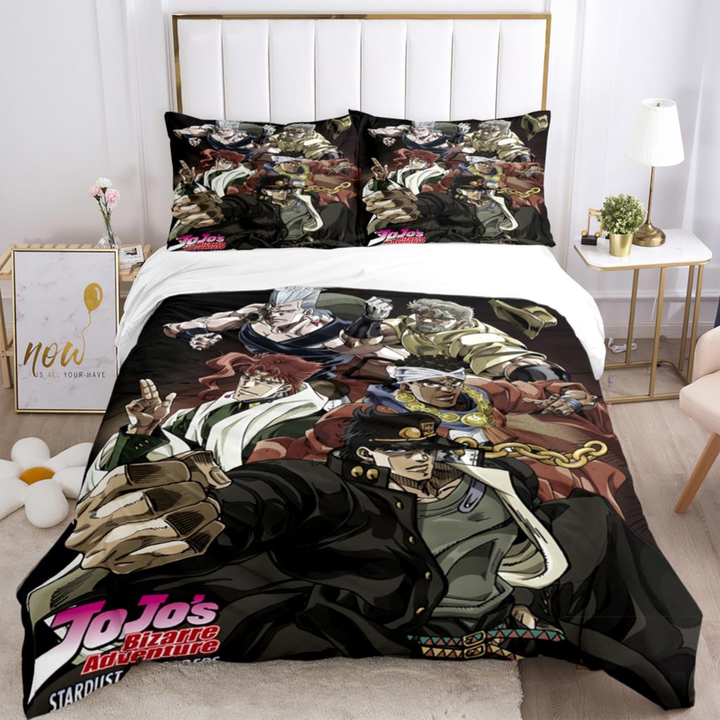 JOJO Anime Print Three Piece Bedding Set Fashion Article Boys Or Adults For Beds Quilt Covers Pillowcases Bedding Set Gift
