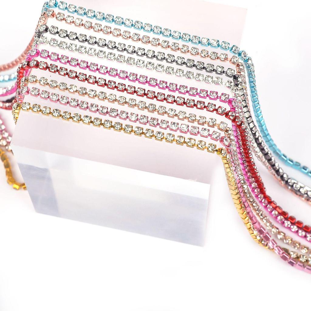 Mjuk Silver/Guld Röd AB Vit Diamant Strasskedja för Kläddekoration (SS4.5-SS18)